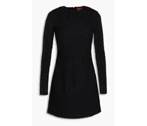 Crochet-knit wool-blend mini dress - Black