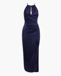 NICHOLAS Ambra ruched silk-satin midi dress - Blue Blue