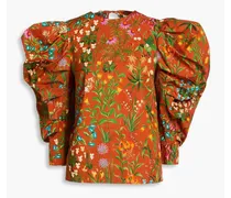 Floral-print cotton-poplin blouse - Brown