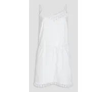 Crocheted lace-trimmed cotton-blend playsuit - White