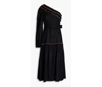 Emilia one-shoulder belted linen midi dress - Black