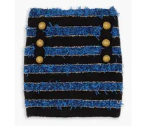 Button-embellished striped metallic bouclé mini skirt - Blue