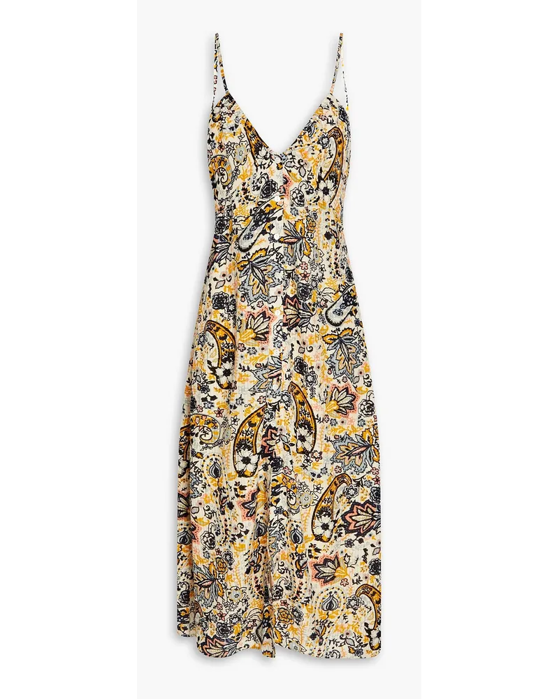 ba&sh Robe Baila gathered jacquard midi dress - Yellow Yellow