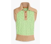 Elfie two-tone cropped crochet-knit vest - Green