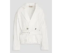 Double-breasted crinkled cotton-blend twill blazer - White