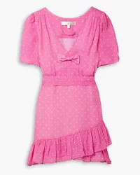 LoveShackFancy Azreal belted ruffled polka-dot crepe de chine mini dress - Pink Pink