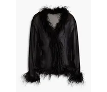Ciplume feather-trimmed chiffon cardigan - Black