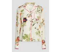 Floral-print silk-crepe shirt - White