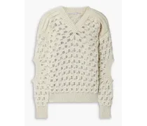 Cutout open-knit cotton-blend sweater - White