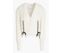 Cable-knit wool and cotton-blend cardigan - White