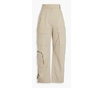 Bead-embellished stretch-cotton twill cargo pants - Neutral