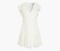 Gathered guipure lace mini dress - White