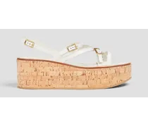 Buckled leather platform sandals - White