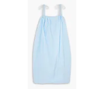 Gathered cotton-poplin midi dress - Blue
