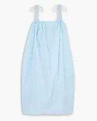 King & Tuckfield Gathered cotton-poplin midi dress - Blue Blue