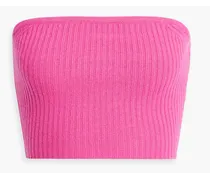 Strapless cropped ribbed cashmere top - Pink