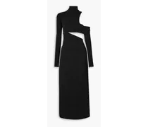 One-shoulder cutout stretch-knit midi dress - Black