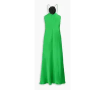 Floral-appliquéd silk-charmeuse maxi dress - Green