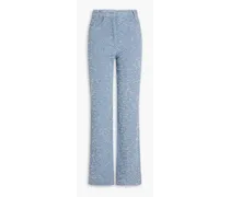 Cotton-blend tweed straight-leg pants - Blue