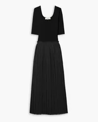 Sea Grier ribbed merino wool and pleated cotton-blend midi dress - Black Black