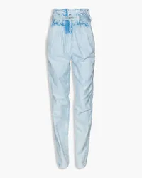 IRO Orsa belted pleated high-rise tapered jeans - Blue Blue