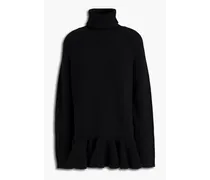 Ruffled ribbed-knit turtleneck sweater - Black