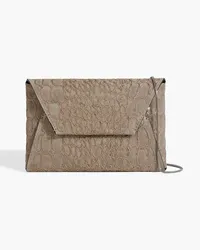 Brunello Cucinelli Embellished suede envelope clutch - Neutral Neutral