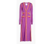 Crochet-trimmed wool midi dress - Purple