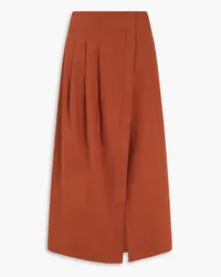 Mother of Pearl Wrap-effect pleated Tencel-blend™ midi skirt - Red Red