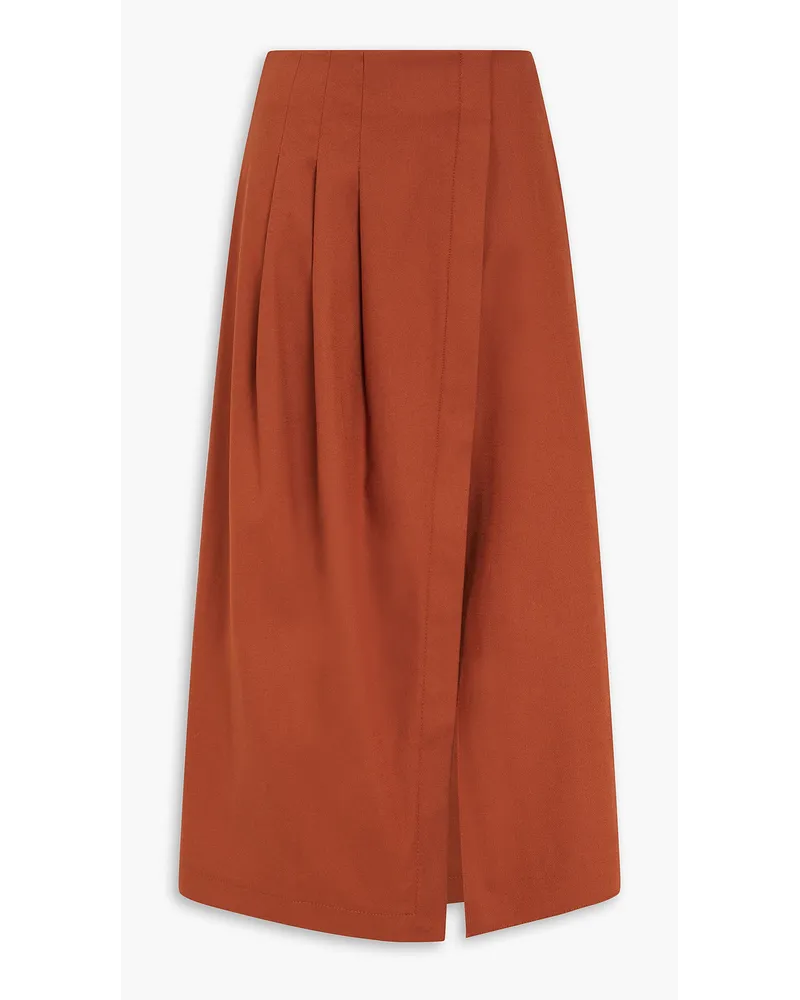 Mother of Pearl Wrap-effect pleated Tencel-blend™ midi skirt - Red Red