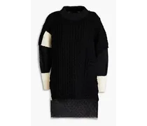 Oversized point d'esprit-paneled wool sweater - Black