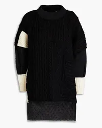 RED Valentino Oversized point d'esprit-paneled wool sweater - Black Black