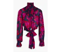 Kaija shirred printed crepe wrap blouse - Purple