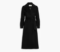 Pleated belted wool-felt coat - Black