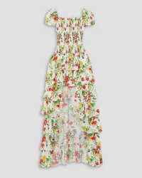 Caroline Constas Malta shirred tiered floral-print cotton-voile gown - White White