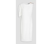 Button-embellished crepe midi dress - White