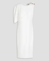 Badgley Mischka Button-embellished crepe midi dress - White White