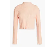 Cropped ribbed-knit turtleneck sweater - Pink