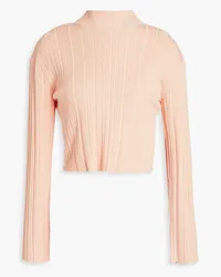 Maje Cropped ribbed-knit turtleneck sweater - Pink Pink