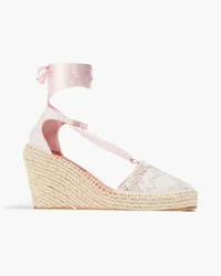 Missoni Satin and leather-trimmed crochet-knit wedge espadrilles - Pink Pink