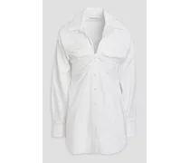 Ruched cotton-poplin mini shirt dress - White
