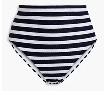 Striped stretch-piqué high-rise bikini briefs - Blue