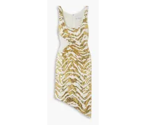 Asymmetric tiger-print sequined tulle dress - Metallic