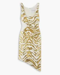 HALPERN Asymmetric tiger-print sequined tulle dress - Metallic Metallic