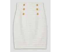 Balmain Button-embellished metallic cotton-blend tweed mini skirt - White White