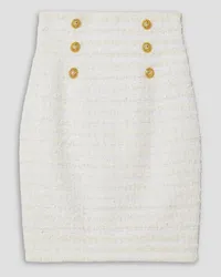 Balmain Button-embellished metallic cotton-blend tweed mini skirt - White White