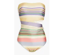 Cutout striped bandeau swimsuit - Yellow