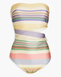 Zimmermann Cutout striped bandeau swimsuit - Yellow Yellow