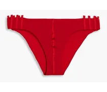 Satin-trimmed low-rise bikini briefs - Red