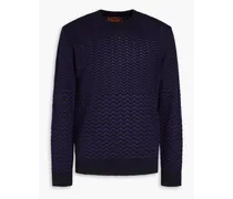 Crochet-knit cotton-blend sweater - Blue